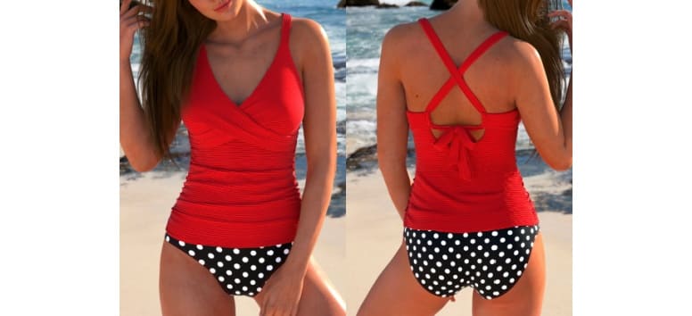 MODLILY® Criss Cross Polka Dot Red Tankini Set