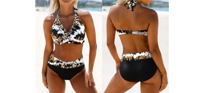 MODLILY® Criss Cross Leopard Black Bikini Set