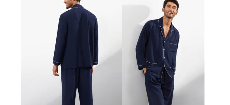 Silk Pajamas Set With Lapel Collar