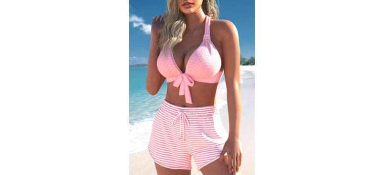 MODLILY® Criss Cross Striped Pink Bikini Set