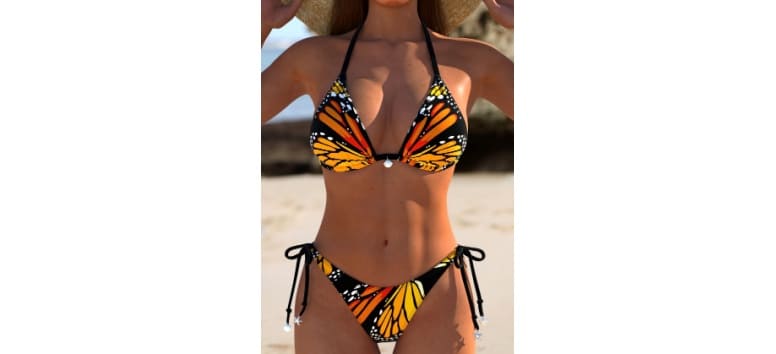 MODLILY® Tie Butterfly Print Orange Bikini Set