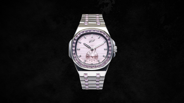 GLD's 39MM Visionary Iced Pink Stone Band Watch: The Ultimate White Gold Timepiece