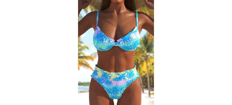 MODLILY® Smocked Tropical Plants Print Sky Blue Bikini Set