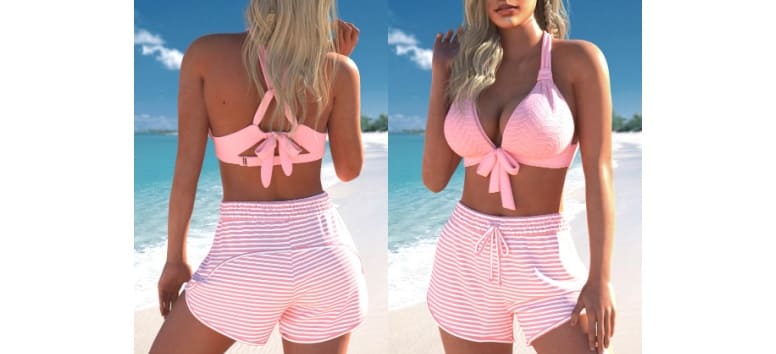 MODLILY® Criss Cross Striped Pink Bikini Set