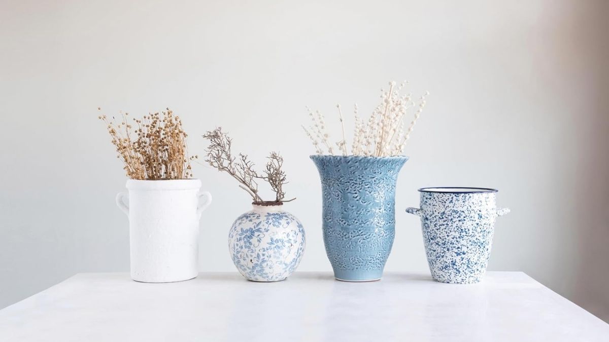 Creative Co-Op DF2720: The Perfect Blue Terracotta Transferware Vase for Vintage Charm
