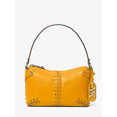 Michael Kors Astor Large Studded Leather Shoulder Bag Yellow One Size