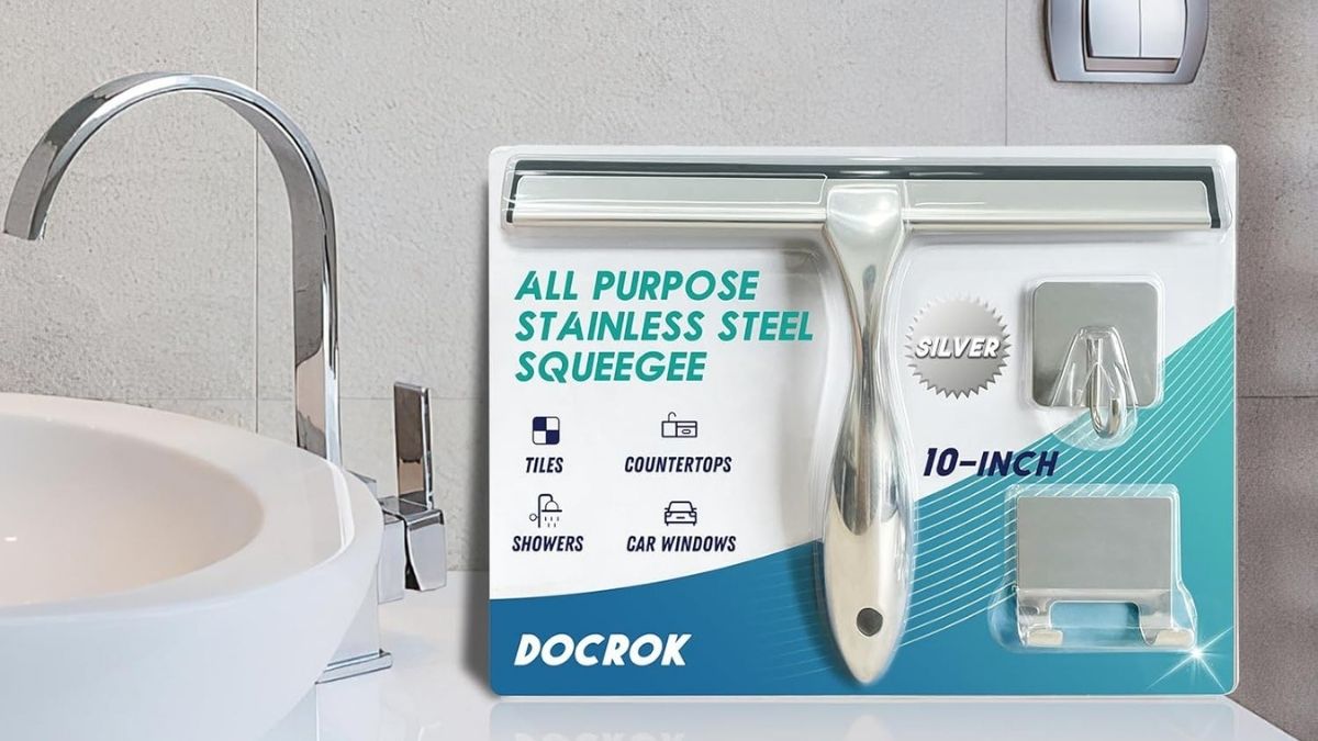 Docrok 10-Inch Stainless Steel Shower Squeegee: Sleek, Streak-Free Cleaning for Modern Bathrooms