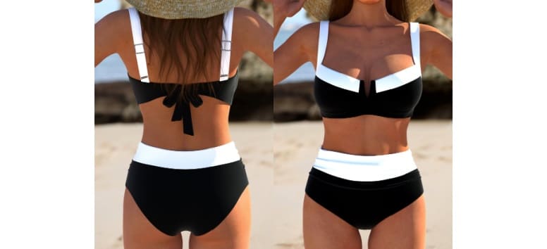 MODLILY® Patchwork Black Tie Square Neck Bikini Set