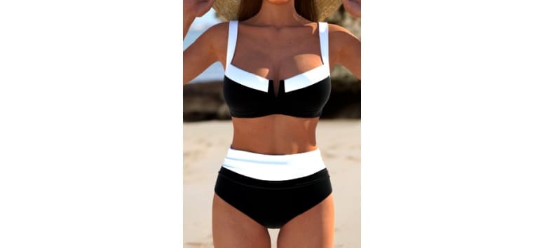 MODLILY® Patchwork Black Tie Square Neck Bikini Set