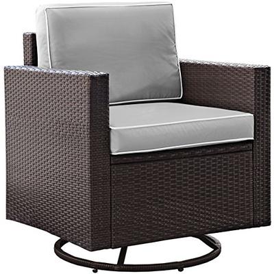 Crosley Furniture Palm Harbor Outdoor Wicker Swivel Rocker Chair with Grey Cushions - Brown