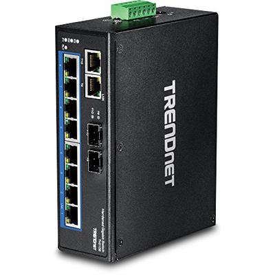 TRENDnet 10-Port Hardened Industrial Gigabit DIN-Rail Switch, DIN-Rail and Wall mounts Included, Dua