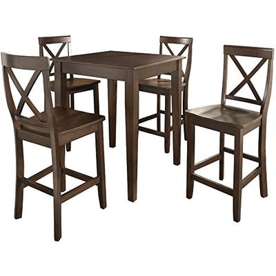 Crosley Furniture KD520005MA 5-Piece Pub Set with Tapered Leg Table and X-Back Stools Vintage Mahoga