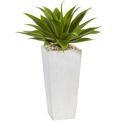 Nearly Natural Agave Artificial Plant in White Planter Green