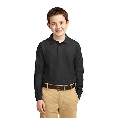 Port Authority Boys' Long Sleeve Silk Touch Polo L Black