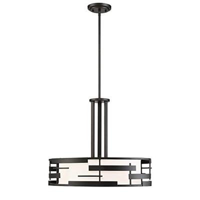 Nuvo Lighting 60/6435 Lansing-3 Light Pendant with White Fabric Shade & Opal Diffuser, Glass