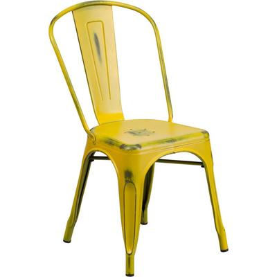 Flash Furniture Distressed Yellow Metal Indoor Stackable Chair, ET-3534-YL-GG