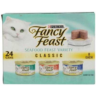 Fancy Feast Gourmet Cat Food 3-Flavor Seafood Variety Pack, 24 ct, 3 oz