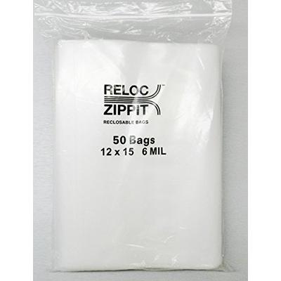 6 MIL 12x15 Ziplock Bags Heavy Duty Clear Reloc Jumbo Size 12"X15" 50 PCS