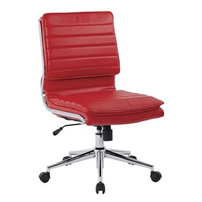 Office Star Faux Leather Armless Mid Back Managers Chair with Chrome Base, Red
