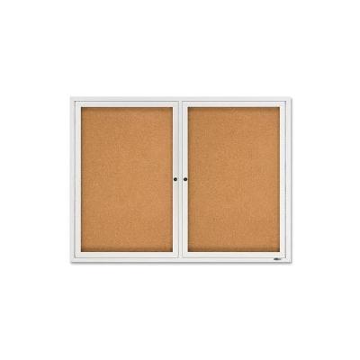 2364 Indoor 2 Door 4' x 3' Aluminum Frame Enclosed Cork Bulletin Board Cabinet