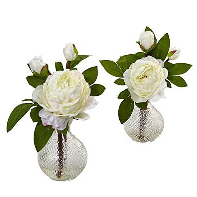 Nearly Natural 4576-S2 11" Peony with Vase (Set of 2), 2 Piece