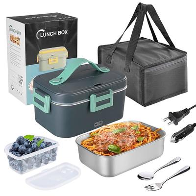 75W Electric Heated Lunch Box 1.8L Food Heater/Warmer Portable Heated Lunch Boxes Leak Proof Removable 304 Stainless Steel Container